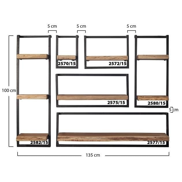Estantería de pared – Madera maciza de acacia con acero vintage para el salón o el recibidor