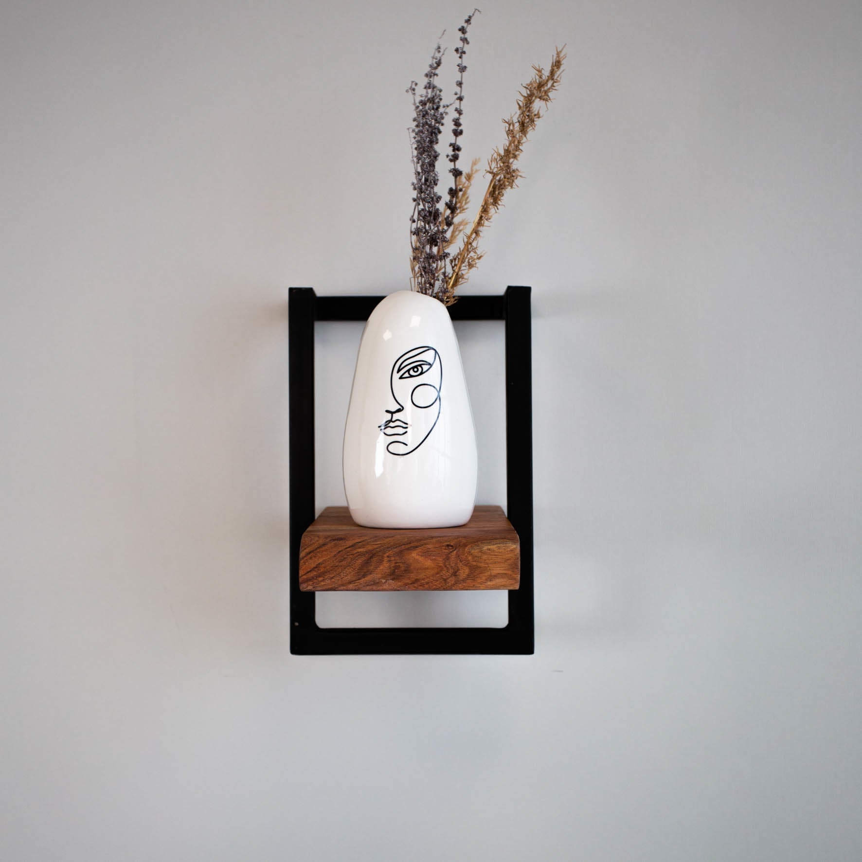 Estantería de pared – Madera maciza de acacia con acero vintage para el salón o el recibidor