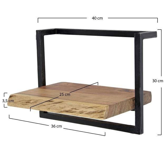 Estantería de pared – Madera maciza de acacia con acero vintage para el salón o el recibidor