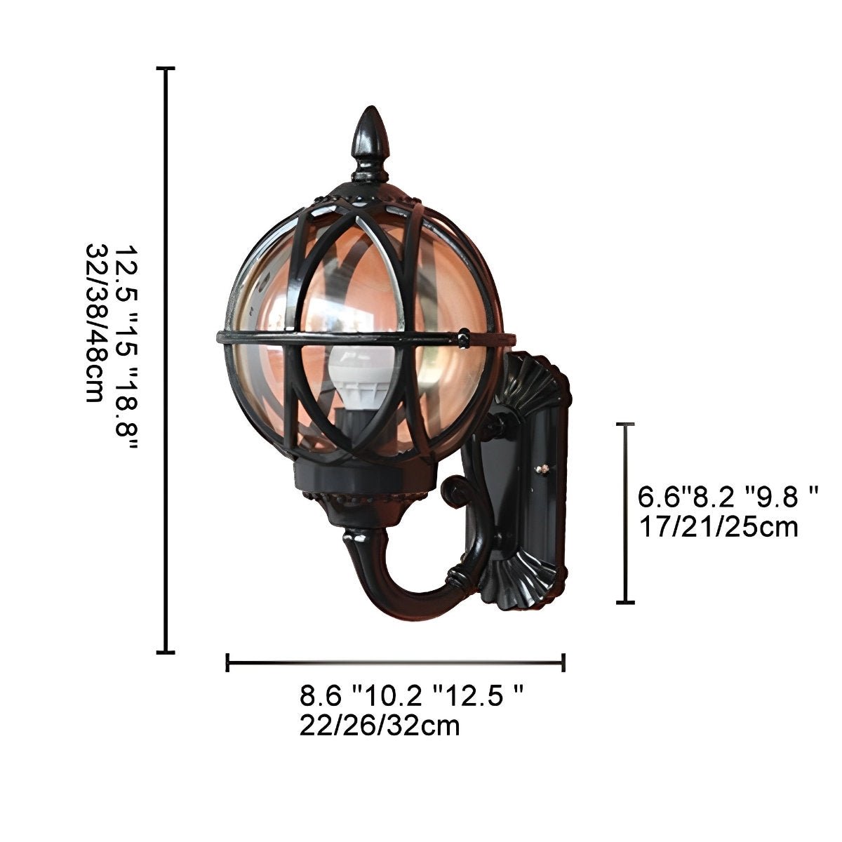 Wall Lamp – Black and Bronze, Retro Aluminum for the Garden, Porch, or Outdoor Wall