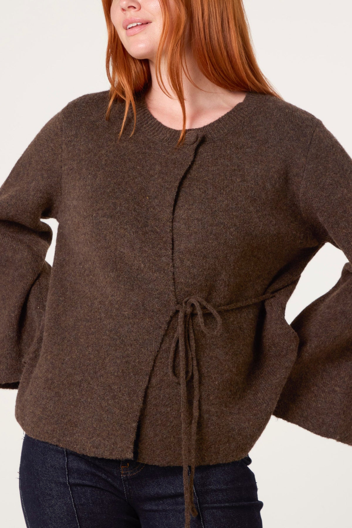 Dame Cardigan med Sidebånd – Blød Strikcardigan