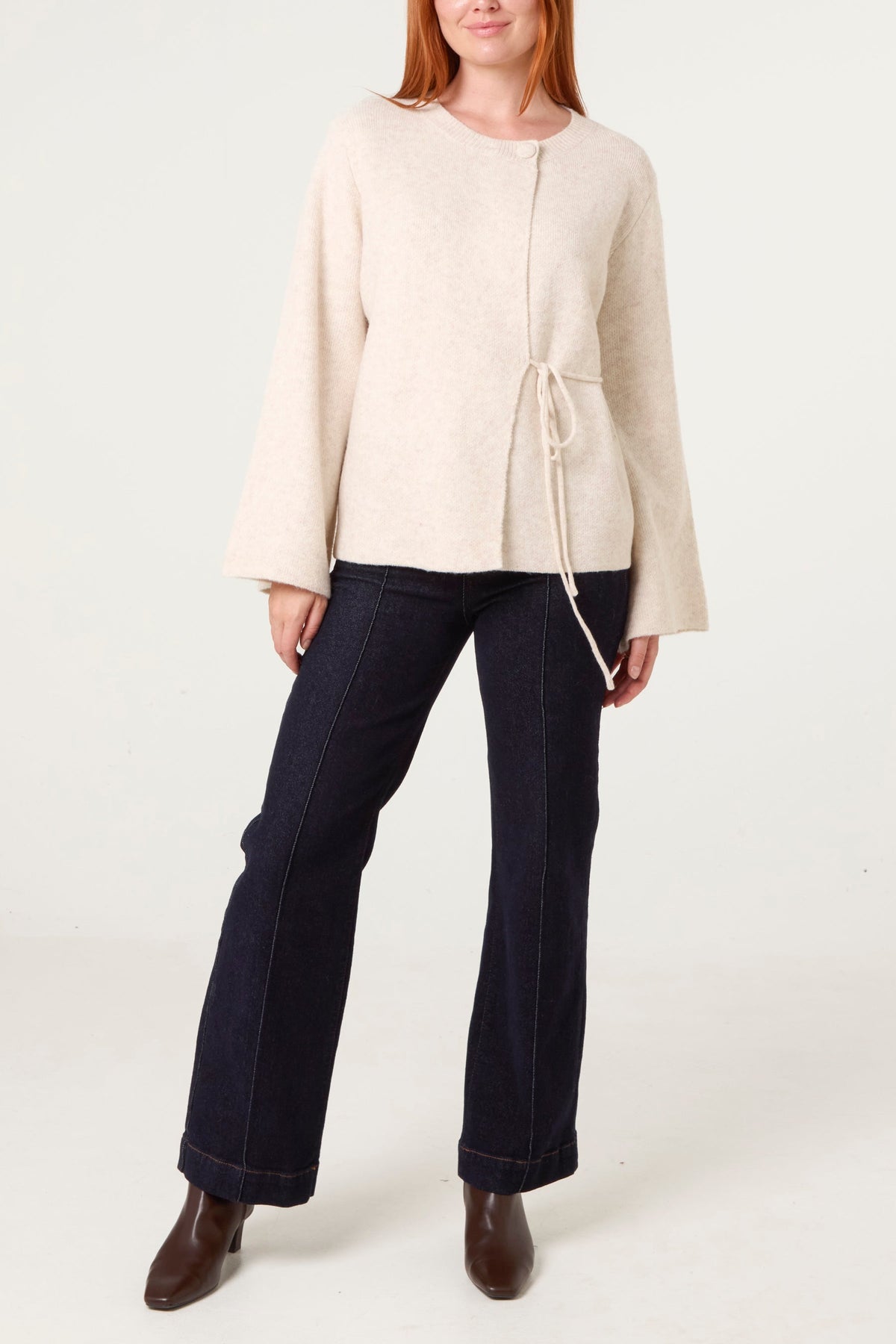 Dame Cardigan med Sidebånd – Blød Strikcardigan
