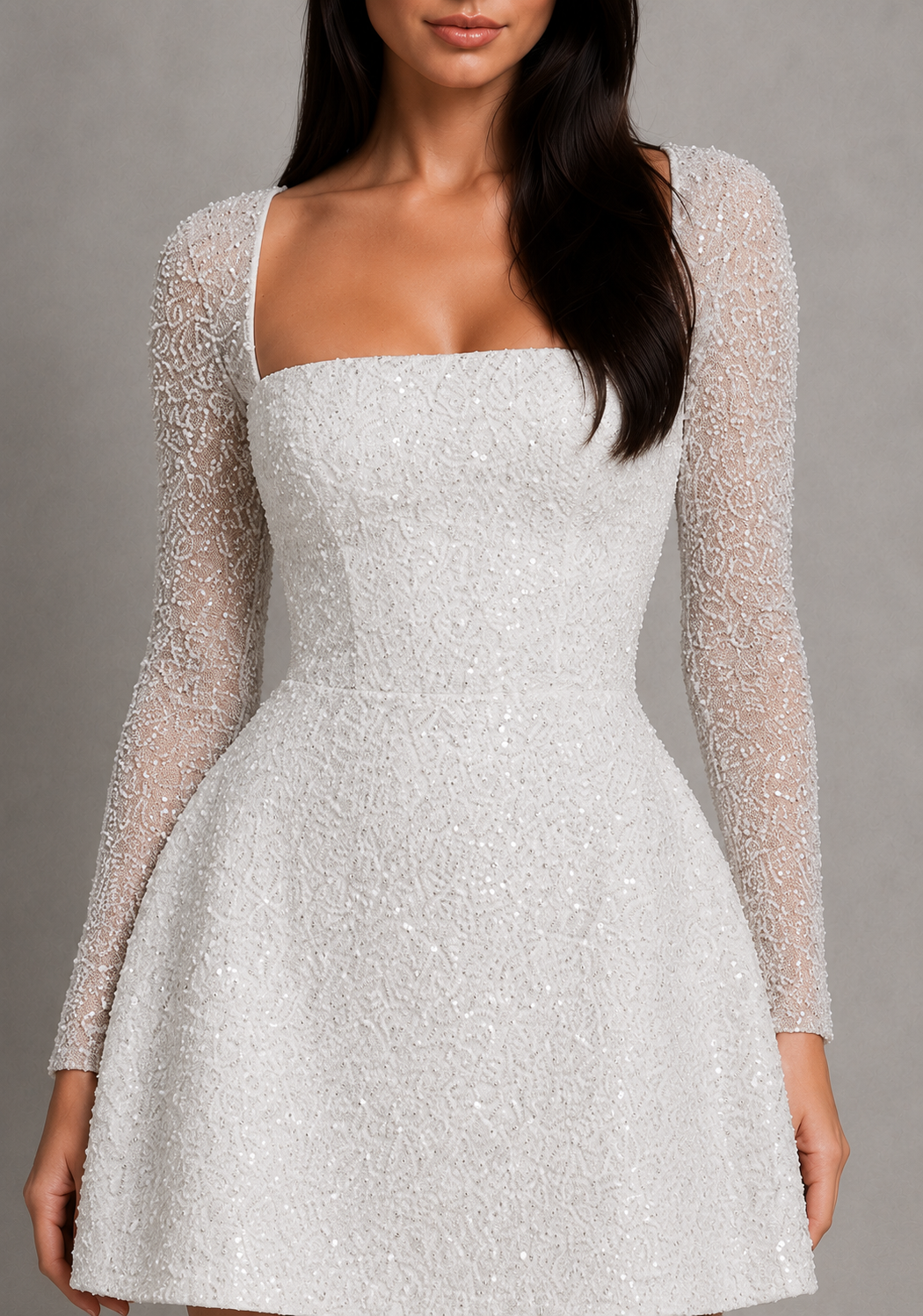 Dame Minikjole med Perlebesat Bubble-Hem – Hvid