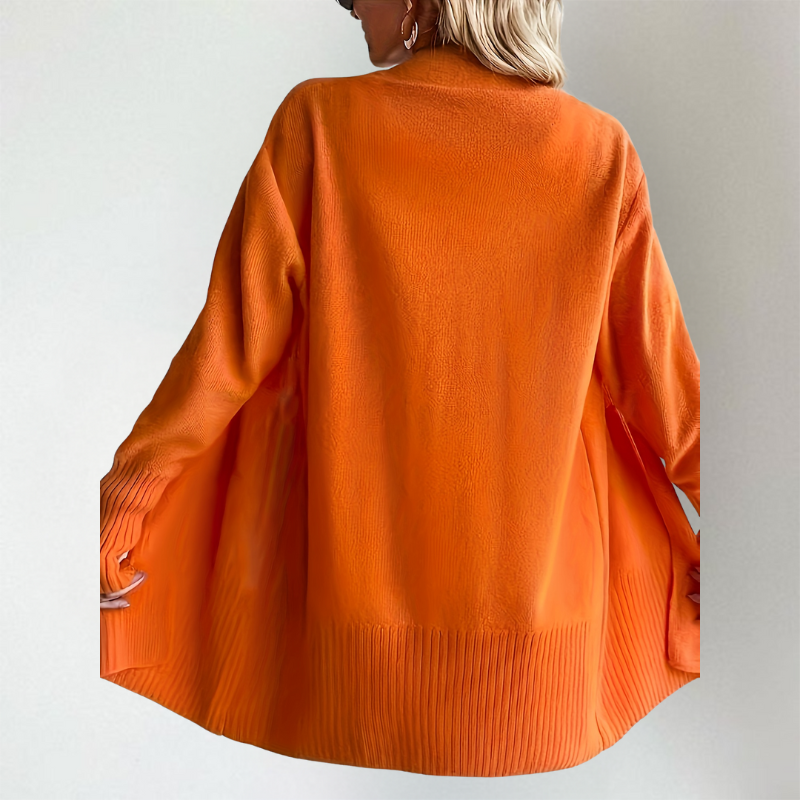 Dame Cardigan i Strik med Åben Front og Lange Ærmer