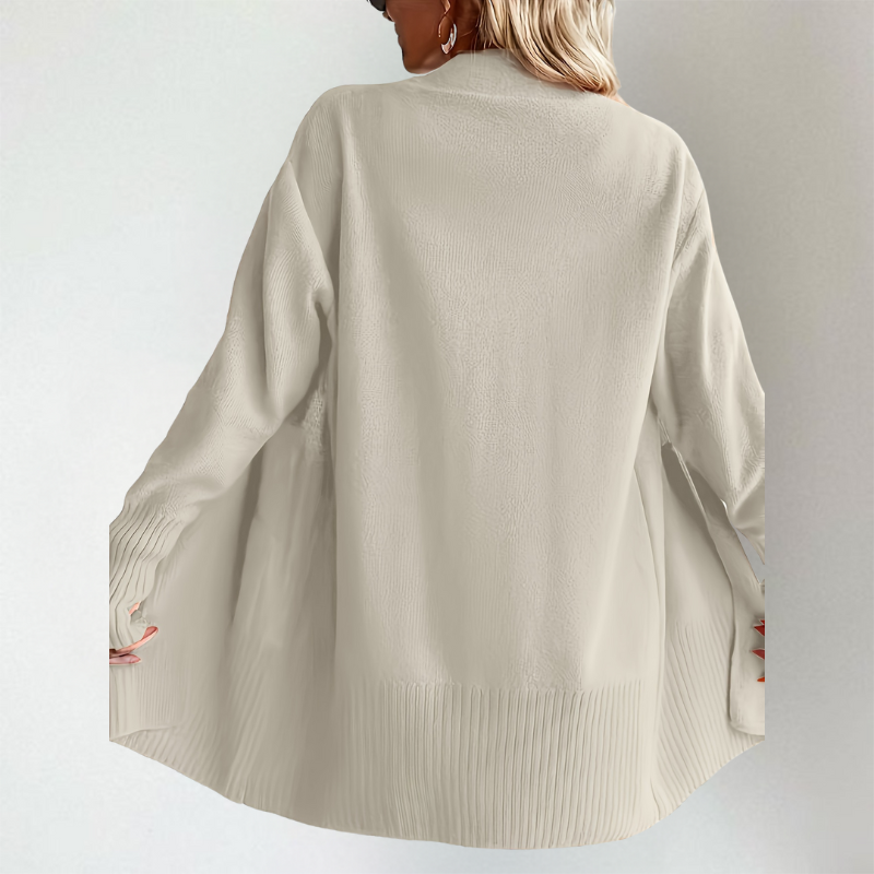 Dame Cardigan i Strik med Åben Front og Lange Ærmer