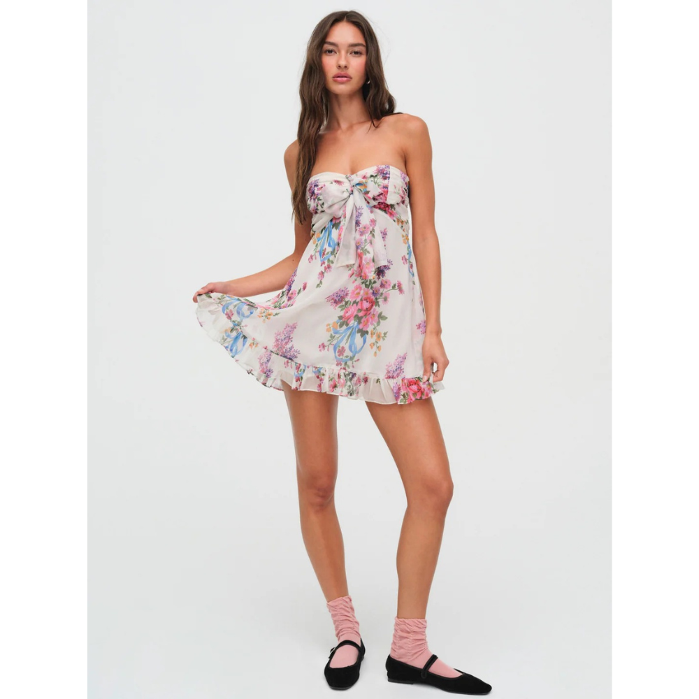 Dame Mini Kjole Blomsterprint Stropløs