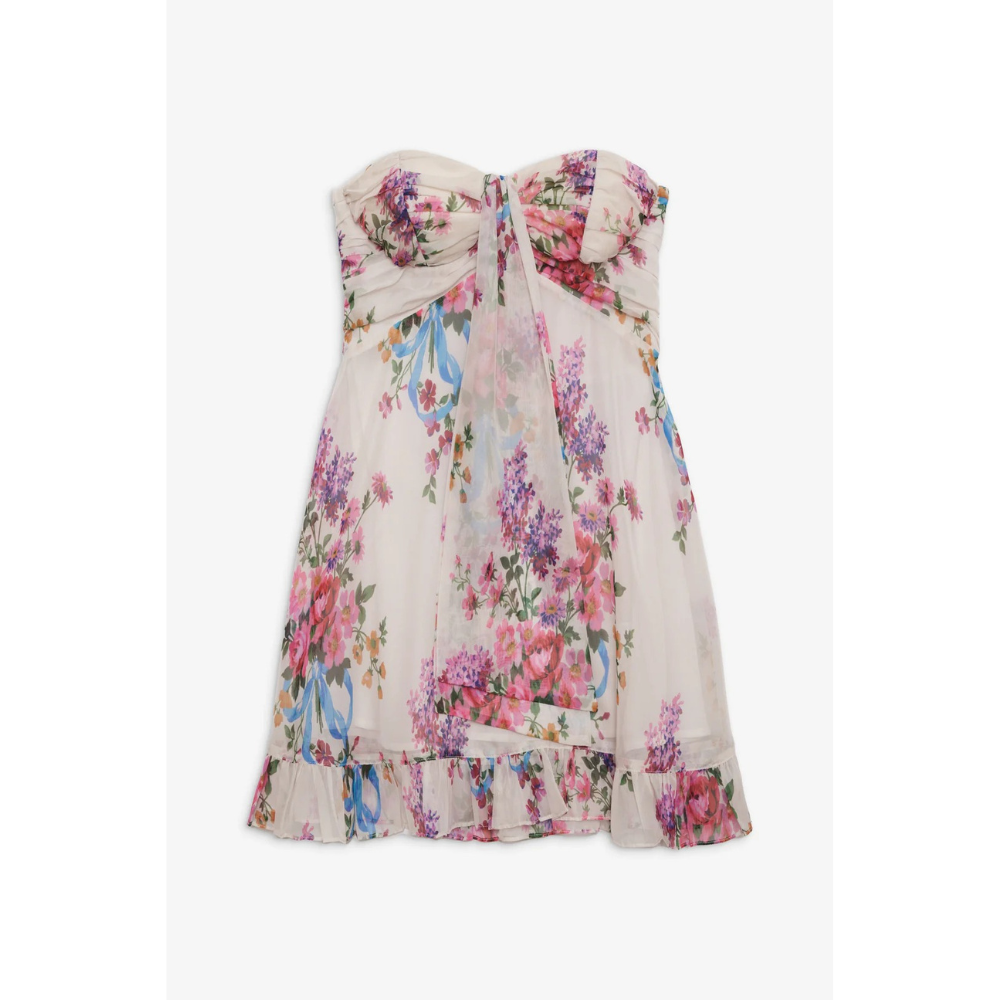 Dame Mini Kjole Blomsterprint Stropløs